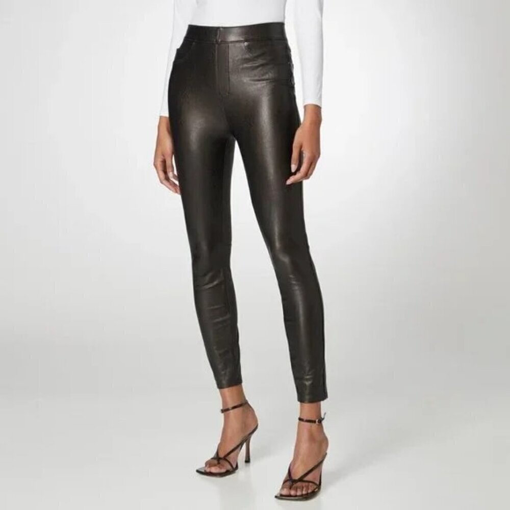 SPANX Faux Leather Ankle Skinny Pant in Luxe Black Size Large Petite NWT